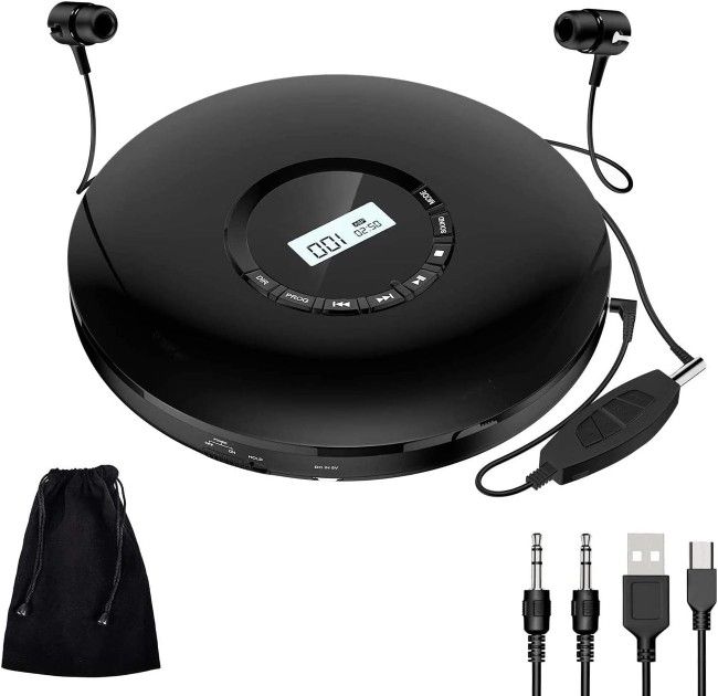 Gueray CD Player Portable 1400mAh Rechargeable Walkman Anti-Skip Shockproof (Black