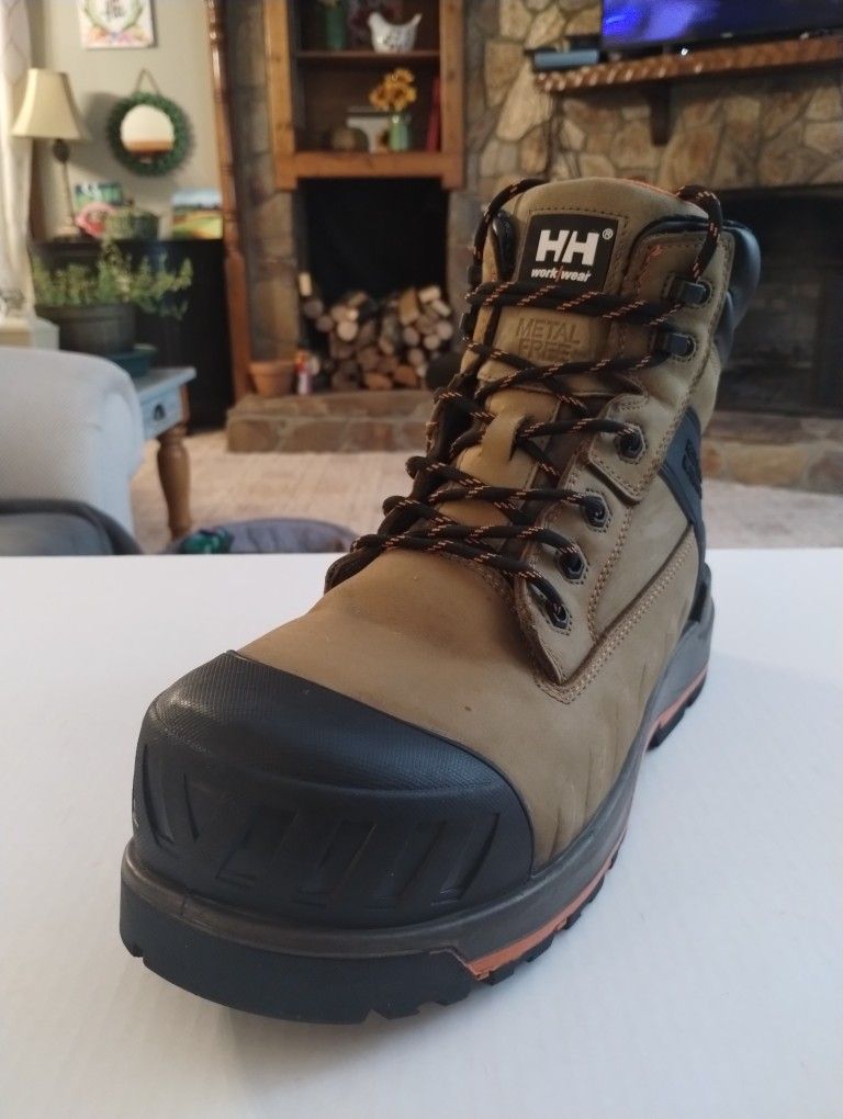 (Size-12) Like New, Men, Helly Hansen Workwear Men's Work 6 Inch Composite Toe Composite Plate Leather Work Boots#HHS212042 Waterproof
