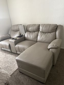 Gray Leather Reclining Sectional