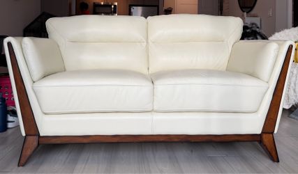 Cream Leather Sofa & Loveseat