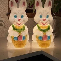 2 -  VINTAGE BUNNY RABBITS BLOW MOLD - THEY LIGHT UP - 19 INCHES TALL 