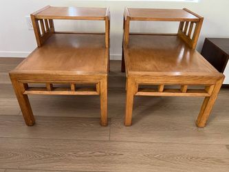Set of 2 Mid-Century Two-Tier Wood End Tables