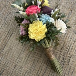 Wedding Floral bouquet, approximately 15” tall. Multi color foam flowers with pearl accents.