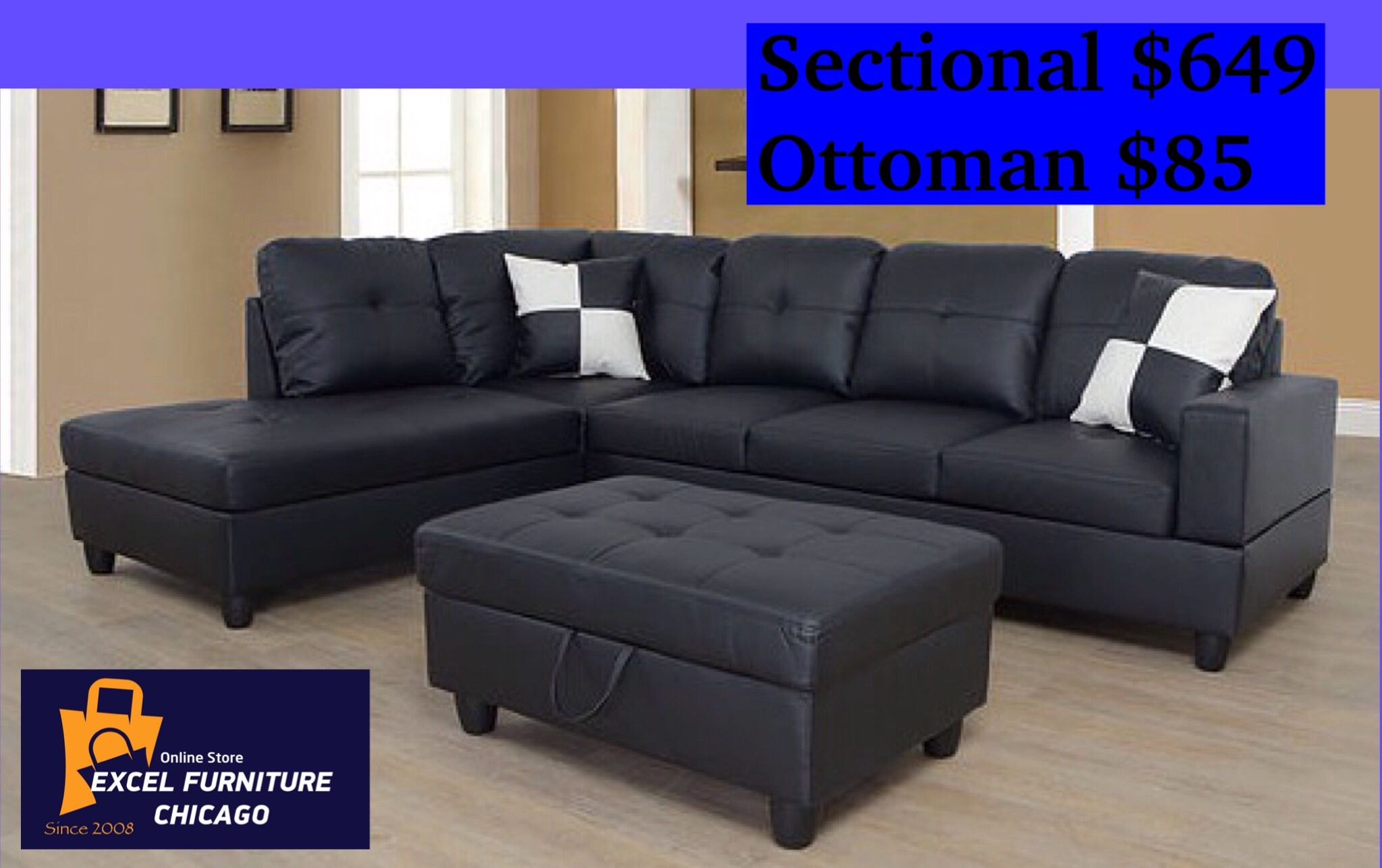 Brand New Black Sectional Sofa Couch 