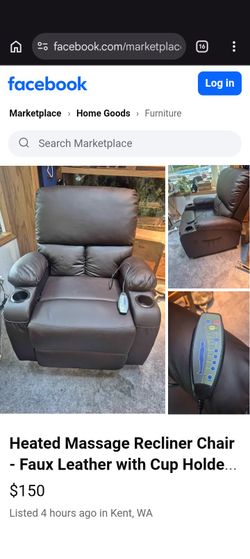 A heated massage recliner faux leather with cup holder