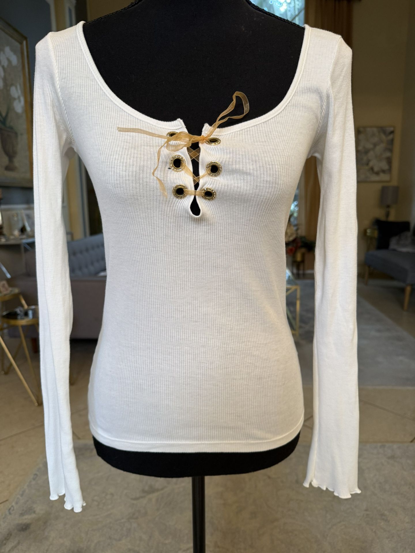 Grassroots Long Sleeves Top With Lace up With Gold Rhinestone 