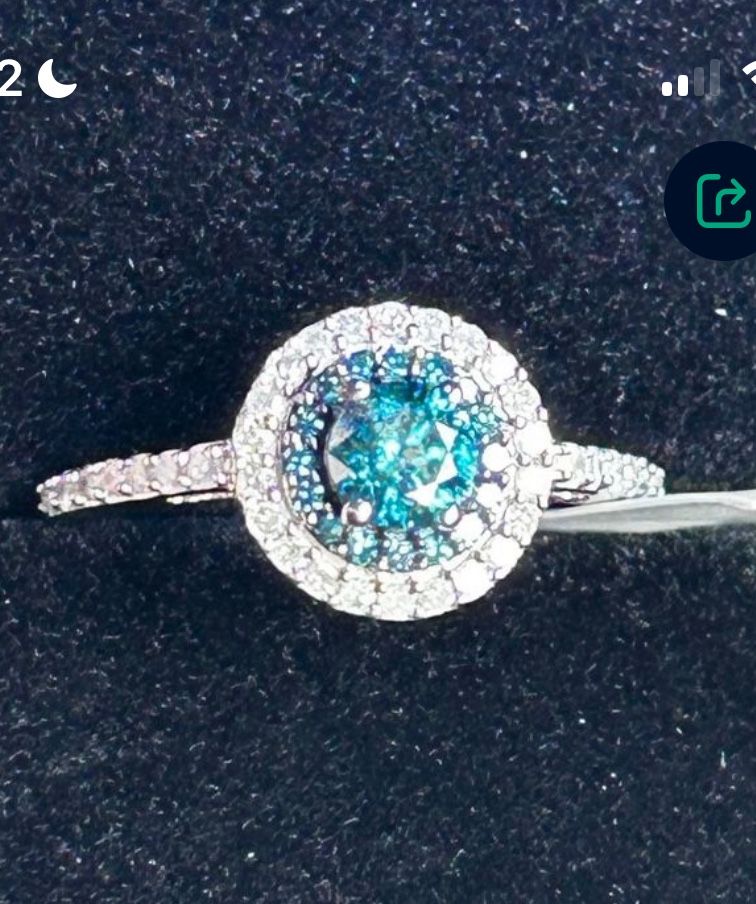 Genuine Blue & White Diamond Halo Ring
