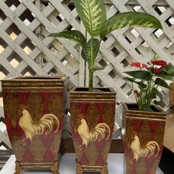 Vintage Decorative Painted Metal Planter