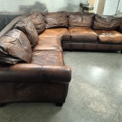 Brown Leather Sectional Couch 