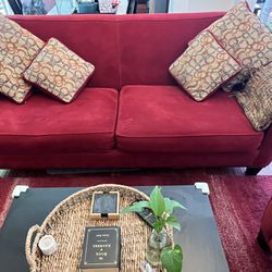 Red Couch, Armchair, Rug And Coffee Table Bundle