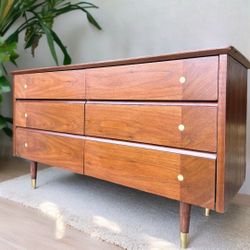 Vintage Mcm Solid Wood Lowboy Dresser/ Sideboard 