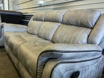 Brand New Grey Polished Microfiber Reclining Sofa Loveseat & Chair