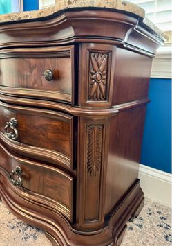 Traditional Wood Nightstand with Marble Top