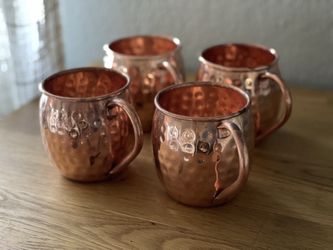 Set Of Four Hammered Copper Mugs