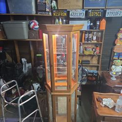 Beautiful Corner Display Curio Cabinet w/ Light - AS-IS Glass Repair Needed
