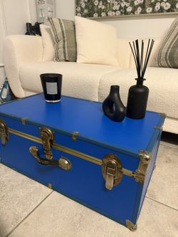 Vintage Seaward Steamer Trunk – Blue with Brass Hardware