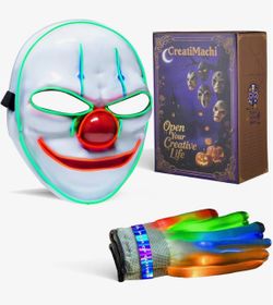 CreatiMachi LED Clown Mask with Light-Up Gloves