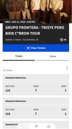 Grupo Frontera Tickets – Golden 1 Center – Section 116 (6 Seats Together)