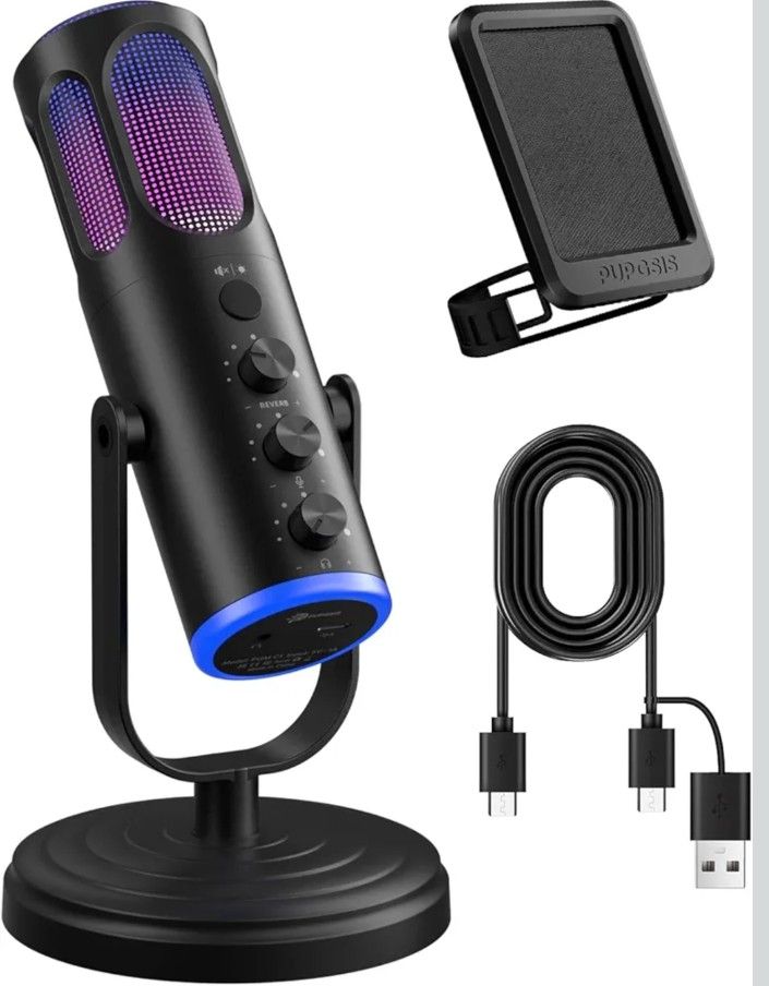 Noise Cancellation Condenser Mic with RGB Lights, Mute, Monitoring, Pop Filter, Desktop-Mic