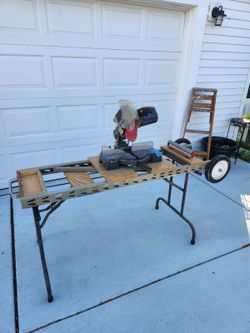 10" Miter Saw CRAFTSMAN with Attached Workbench And Wheels, Folds Up