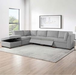 Large Gray Sectional Sofa with Storage Chaise