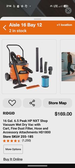 RIDGID 16 Gal. 6.5 Peak HP NXT Shop Vacuum Wet/Dry Vac with Cart - NEW