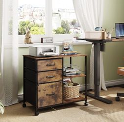 DEVAISE 3-Drawer Rolling File Cabinet – Rustic Brown Wood Finish, Printer Stand