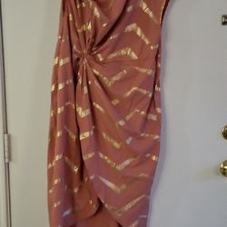 Women’s Elegant Pink Dress with Gold Detail – Wrap Style