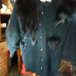 Vintage Black Faux Mink Coat Medium