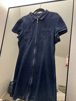 Dark Wash Denim Zip-Up Mini Dress size L