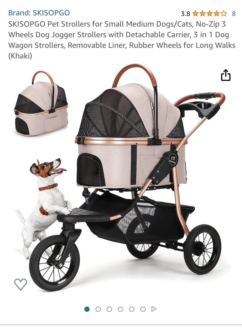 SKISOPGO Pet Strollers for Small Medium Dogs/Cats, No-Zip 3 Wheels Dog Jogger Strollers with Detachable Carrier, 3 in 1 Dog Wagon Strollers, Removable