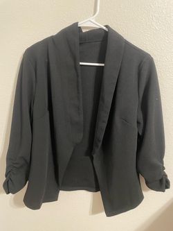 Black Open-Front Blazer with Ruched Sleeves