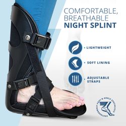 Adjustable Night Splint for Plantar Fasciitis, Black, Small