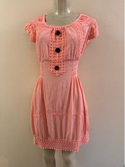 Coral Peach Crochet Lace Boho Mini Dress GUC Size Small/Medium