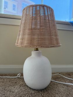 Ceramic Table Lamp with Rattan Shade