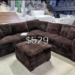 Dark brown Sectional sofa with ottoman