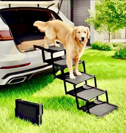 Foldable Dog Stairs for Large Dogs - Extra Wide Pet Ramp for Cars, SUV, Truck, NonSlip Surface, Supports Up to 250 Lbs, 5 Steps Retails $69.99