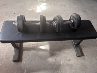 Flat Weight Bench with Adjustable Dumbbells