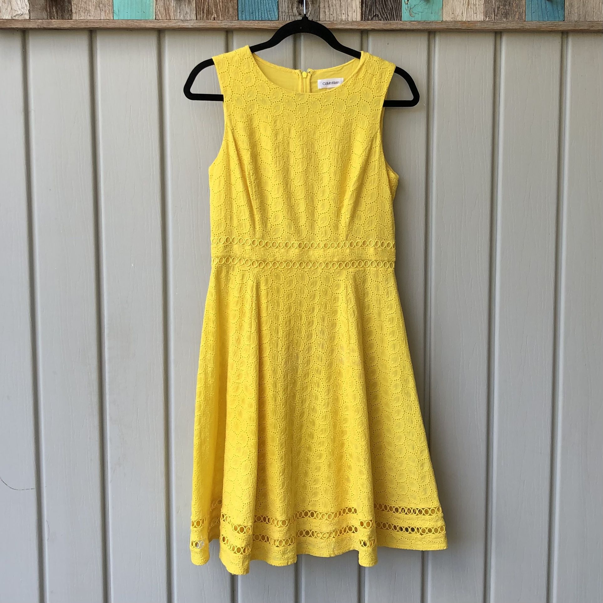 Calvin Klein Bright Yellow Classy A-Line Dress. Size 4
