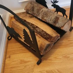 Wrought Iron Moose Bear Tree Firewood Rack Indoor Outdoor