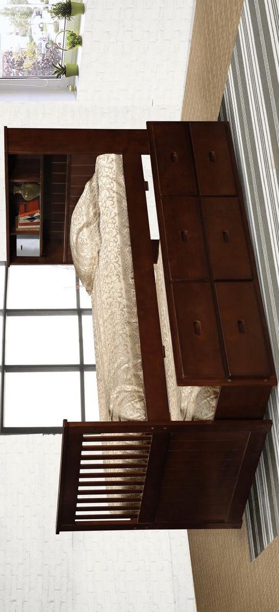 Darlene Cherry Twin Bookcase Captain’s Bed with Trundle & 3 Storage Drawers