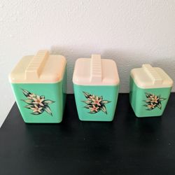 3 Green Antique Canisters