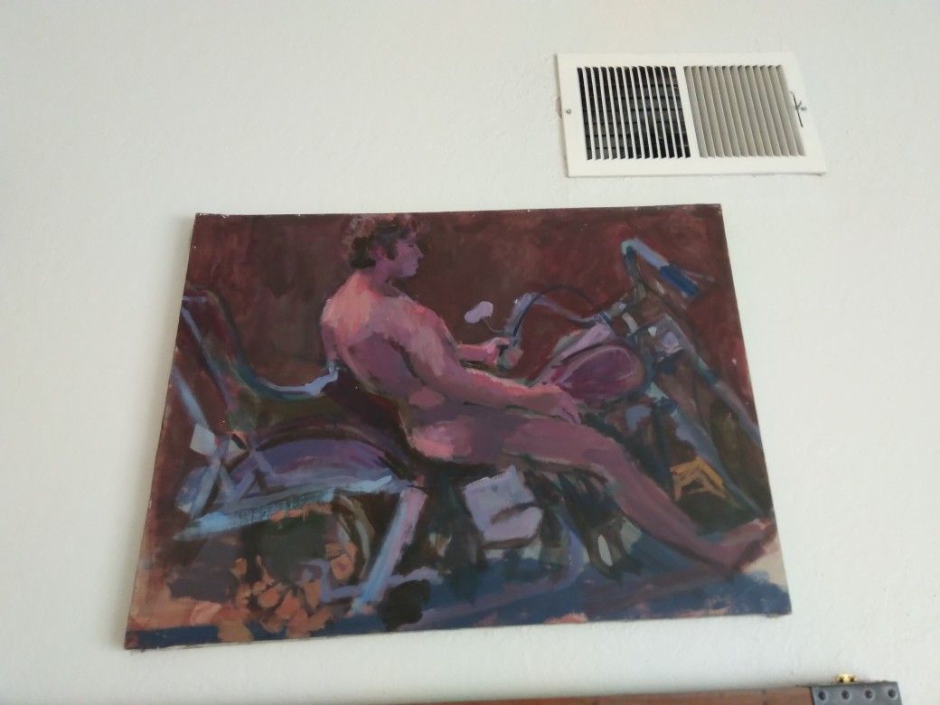 Original Painting Man On Motorcycle