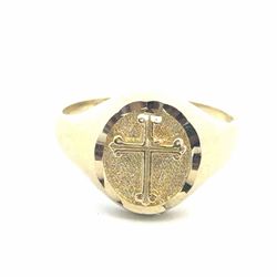 Men’s 10k Yellow Gold Cross Signet Ring Size 9.5 GP3128104