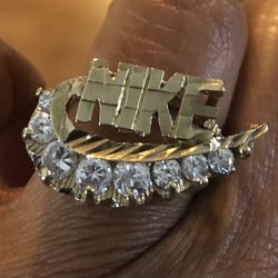 Custom 10k Yellow Gold Nike Ring Size 7-7.5