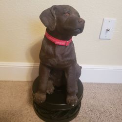 Vintage Sandicast Large Size Chocolate Labrador Puppy Sitting  Sculpture Signed