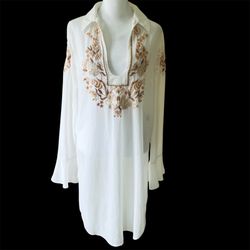 Free People Boho Embroidered Sheer Tunic Dress/ Cover Up Small