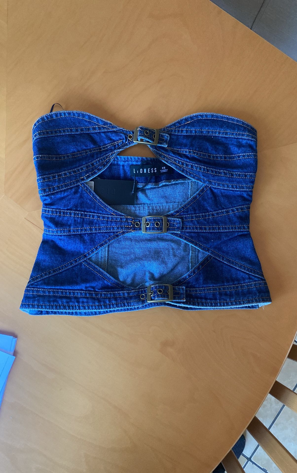 Buckle Corset Top Dark Denim