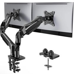 Dual Monitor Stand, Fully Adjustable Monitor Desk Mount for 13–32″ Computer Screens, Full Motion VESA 75x75/100x100 with C-Clamp & Grommet Base, Each 