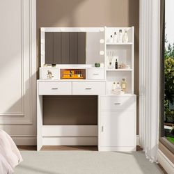Dressing Table with Mirror Storage Cabinet with Drawers, Dressing Table with for Bedroom